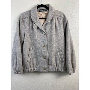 Vintage Macys Pure Wool Cream Jacket Womens 8 Zip Fall Neutral Winter Cozy